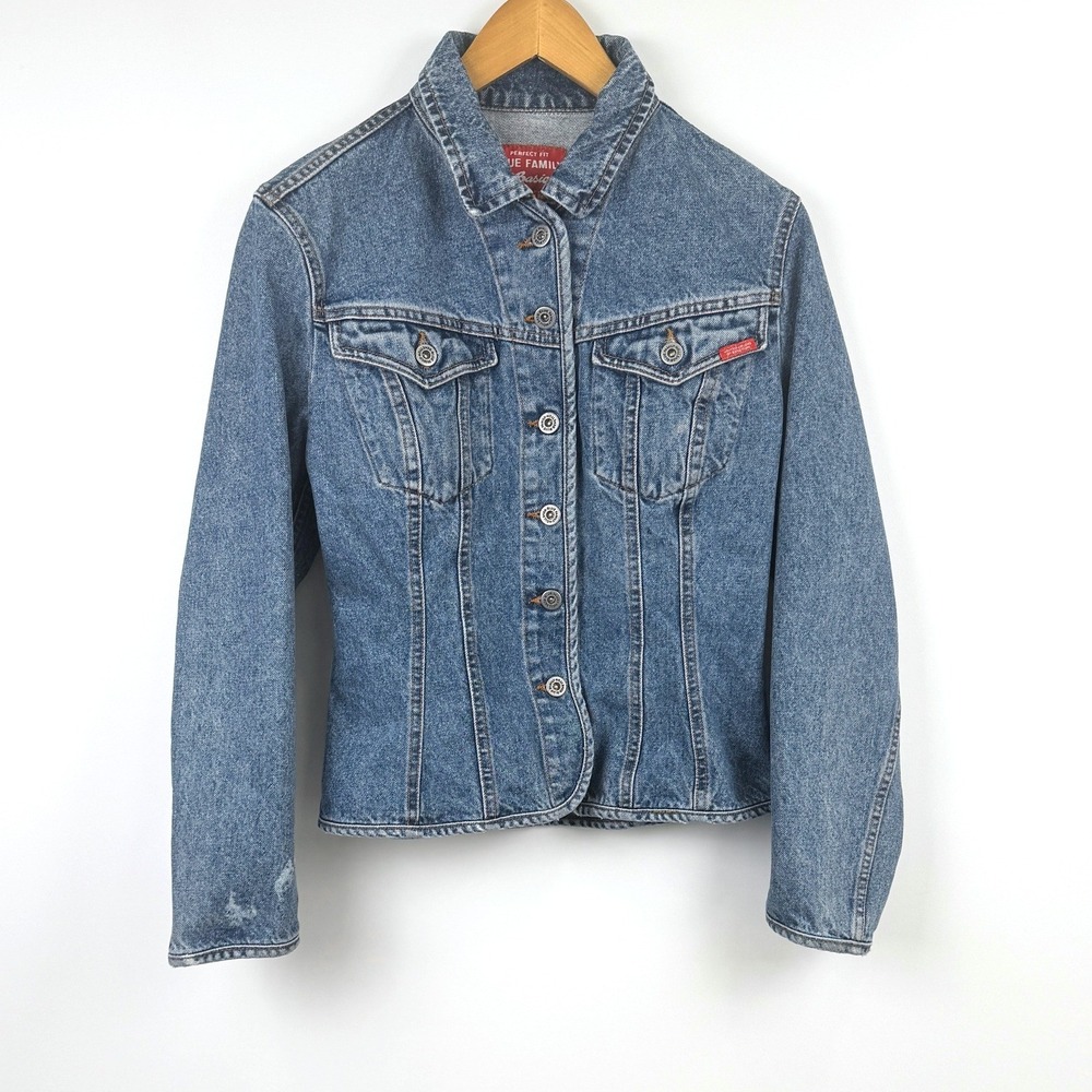 Vintage Benetton Blue Family Womens 42 (M) Denim Jacket Made Italy Blue Jean 90s